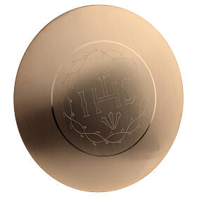 Paten with JHS incision golden and smooth 15 cm diameter
