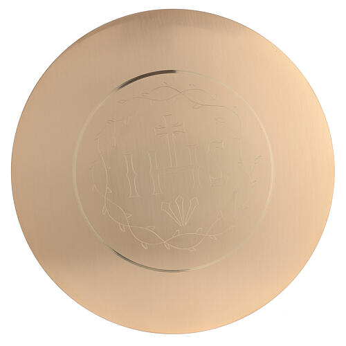 Paten with JHS incision golden and smooth 15 cm diameter 1