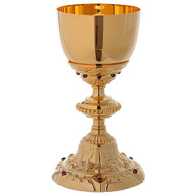 Chalice Baroque model in brass with red zircons 20 cm