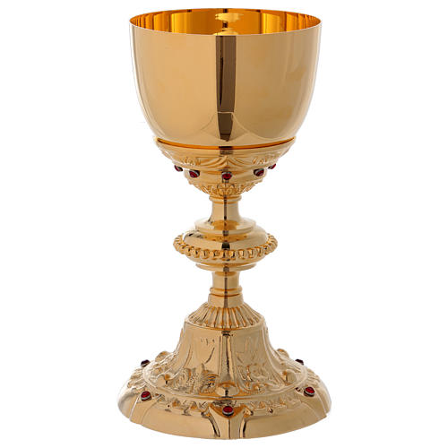 Chalice Baroque model in brass with red zircons 20 cm 1