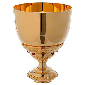 Cálice estilo barroco latão fundido dourado com cristais vermelhos 22 cm