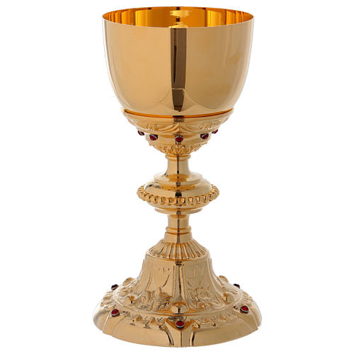 Baroque style Chalice in brass with red zircons, 8 in 1