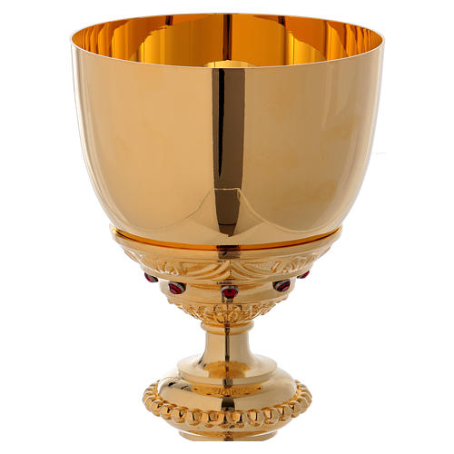 Baroque style Chalice in brass with red zircons, 8 in 2