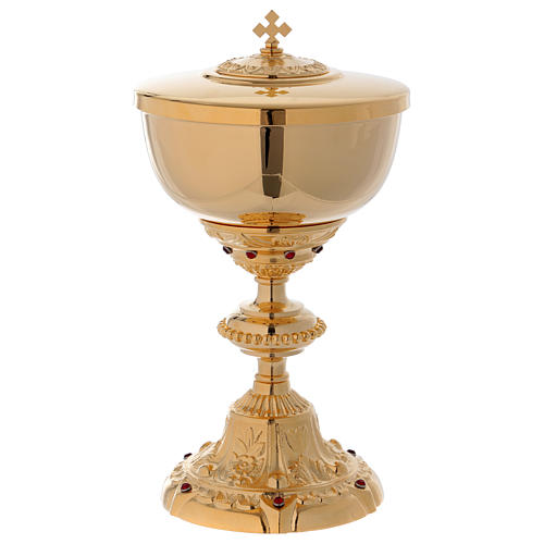 Baroque style Chalice in brass with red zircons, 10 in 1