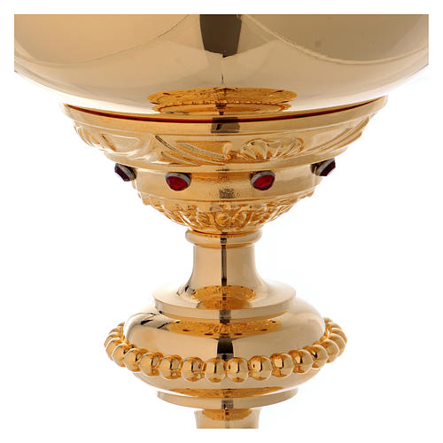 Baroque style Chalice in brass with red zircons, 10 in 3