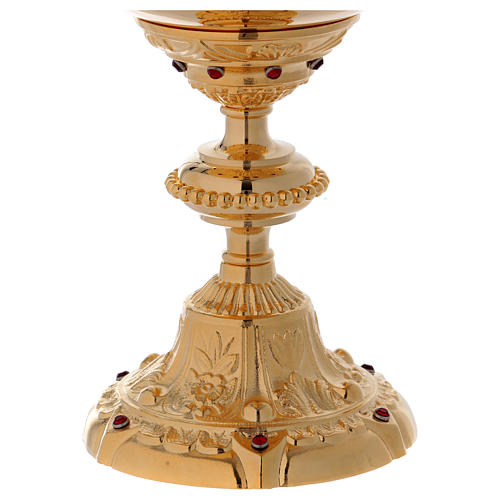 Baroque style Chalice in brass with red zircons, 10 in 4