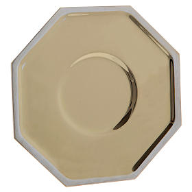 Patène octogonale laiton doré et argenté diam. 17 cm