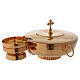 Ciborium set for hosts and wine with ring in golden brass s1