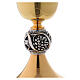 Chalice and ciborium set in golden brass with cross and grape design s3