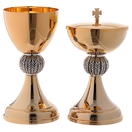 Chalice and ciborium in golden brass with wheat decoration 1
