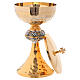 Chalice and ciborium in golden hammered brass with decorated knop s4
