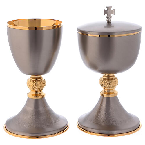 Brass Chalice and ciborium with 24 karat gold plated interior and central knop 1