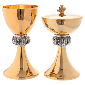 Golden brass Chalice and ciborium with fish and XP knop