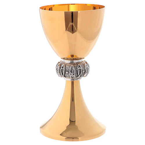 Golden brass Chalice and ciborium with fish and XP knop 2
