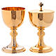 Chalice and ciborium in polished golden brass with leaves on junction s1