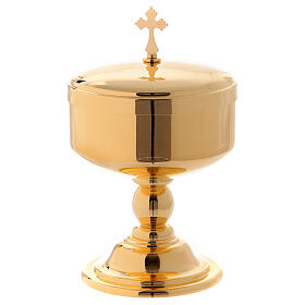 Ciborium with cross in polished golden brass
