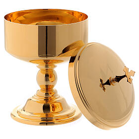 Ciborium with cross in polished golden brass