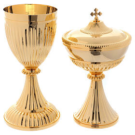 Chalice and ciborium, empire style, in golden brass