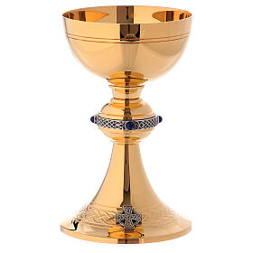 Chalice, ciborium and paten set in chiseled brass lapis lazuli Molina