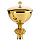 Set of brass chalice, ciborium and paten, leaves and grapes Molina s4