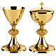 Set of brass chalice, ciborium and paten, leaves and grapes Molina s6