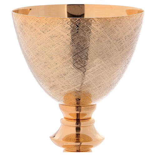 Chalice and Paten in golden brass with engraved details 20 cm 2