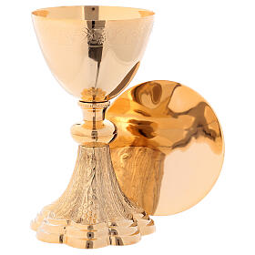 Chalice with paten made of shiny golden brass 22 cm