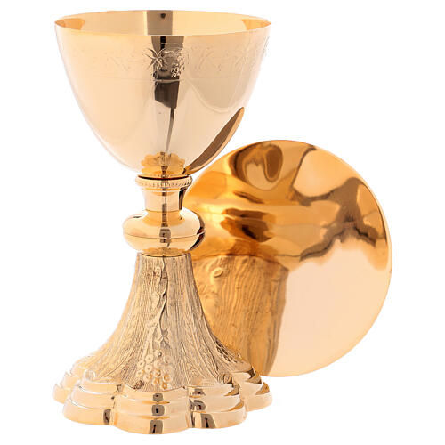 Chalice with paten made of shiny golden brass 22 cm 1