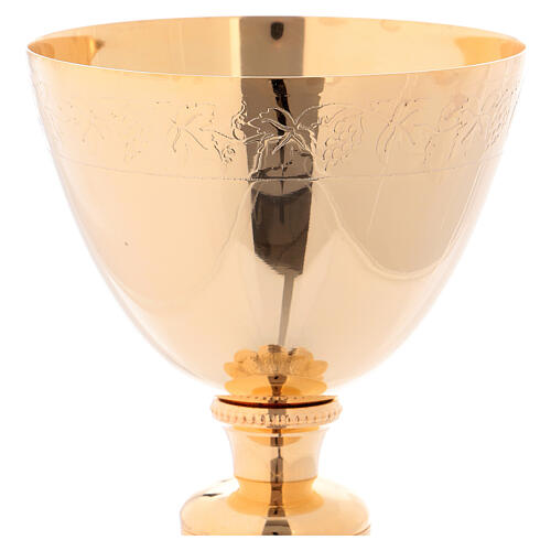 Chalice with paten made of shiny golden brass 22 cm 2