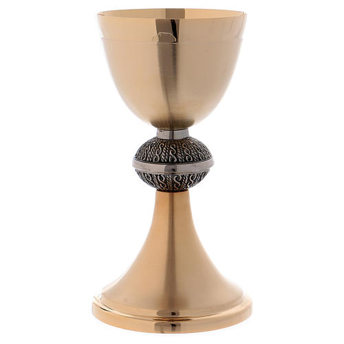 Calice con decori e patena 13 cm ottone dorato opaco 5