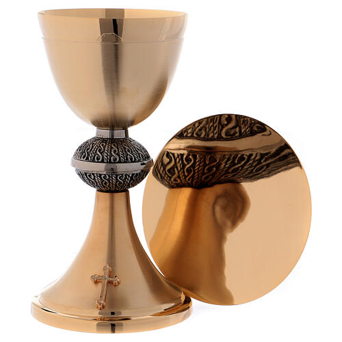 Chalice with decorations and paten, 13 cm in opaque golden brass 1