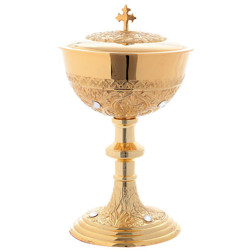 Píxide modelo Ciborium latão dourado e pedras 25 cm 1