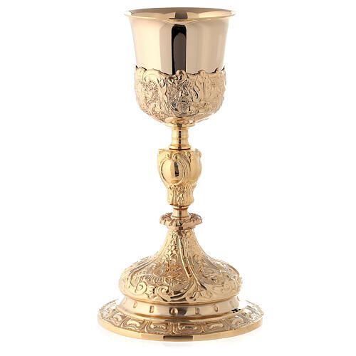 Baroque style goblet in gilded brass 27 cm with paten 2