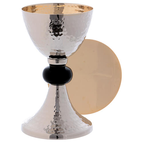 Silver chalice with black knot and golden paten 1