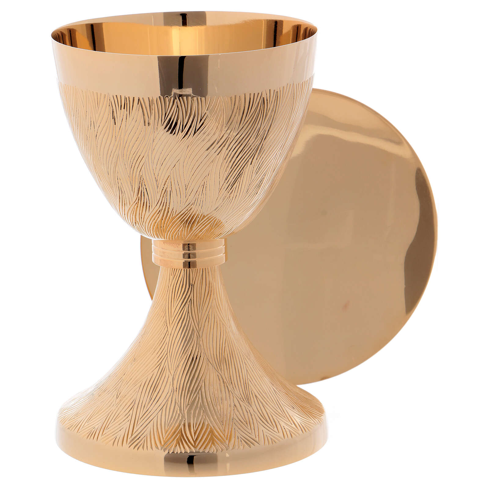 Chalice and paten in golden brass, 17 cm online sales on