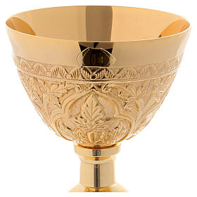 Decorated chalice and paten in golden brass