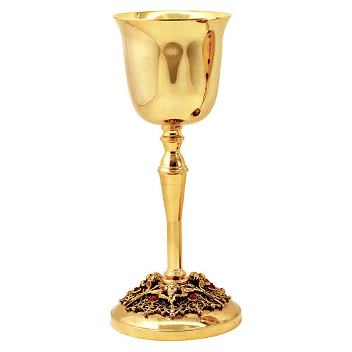 Cálice, píxide latão dourado com base decoração anjos 2