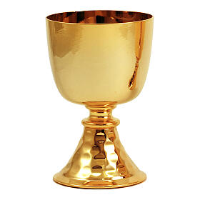 Small chalice and ciborium in gold plated brass with hammered base