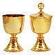 Small chalice and ciborium in gold plated brass with hammered base s1