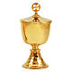 Small chalice and ciborium in gold plated brass with hammered base s3