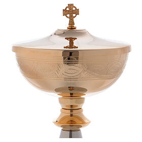 Ciborium in brass golden cup and silver base