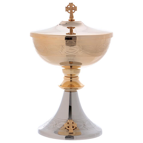 Ciborium in brass golden cup and silver base 1