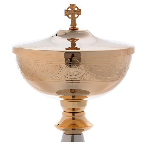 Ciborium in brass golden cup and silver base 2