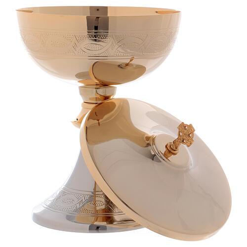 Ciborium in brass golden cup and silver base 4
