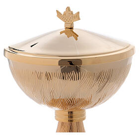 Engraved leaf pattern ciborium in gold plated brass 7 1/2 in