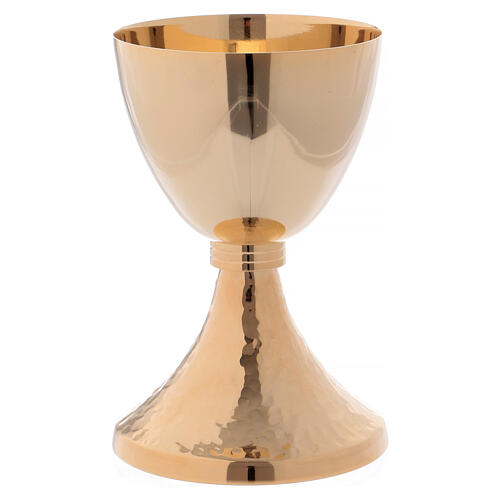 Chalice and paten in golden brass, hammered 16 cm 3