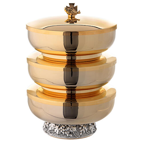 Stacking ciboria in gold plated brass grape and leaf decoration 1