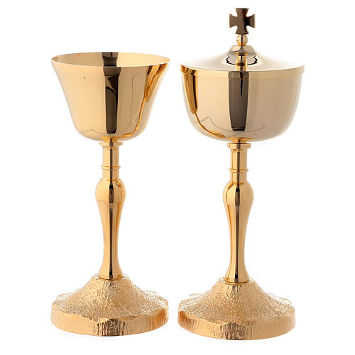 Chalice and ciborium Medievalis style in golden brass 1