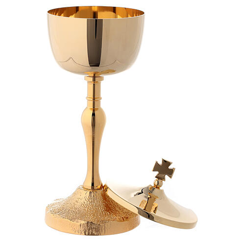 Chalice and ciborium with base and node in Medieval style 24-karat gold plated brass 4