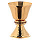 Chalice and ciborium in brass with hammered base and decorated with red stones s3